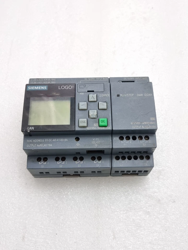 Used Working Siemens 12/24RCE Logo Plc With 6D1055-1MB00-0BA2 Expansion Module